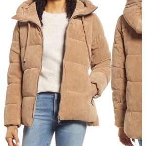 NWT Sam Eldelman Hooded Funnel Puffer Coat Camel Color size Medium